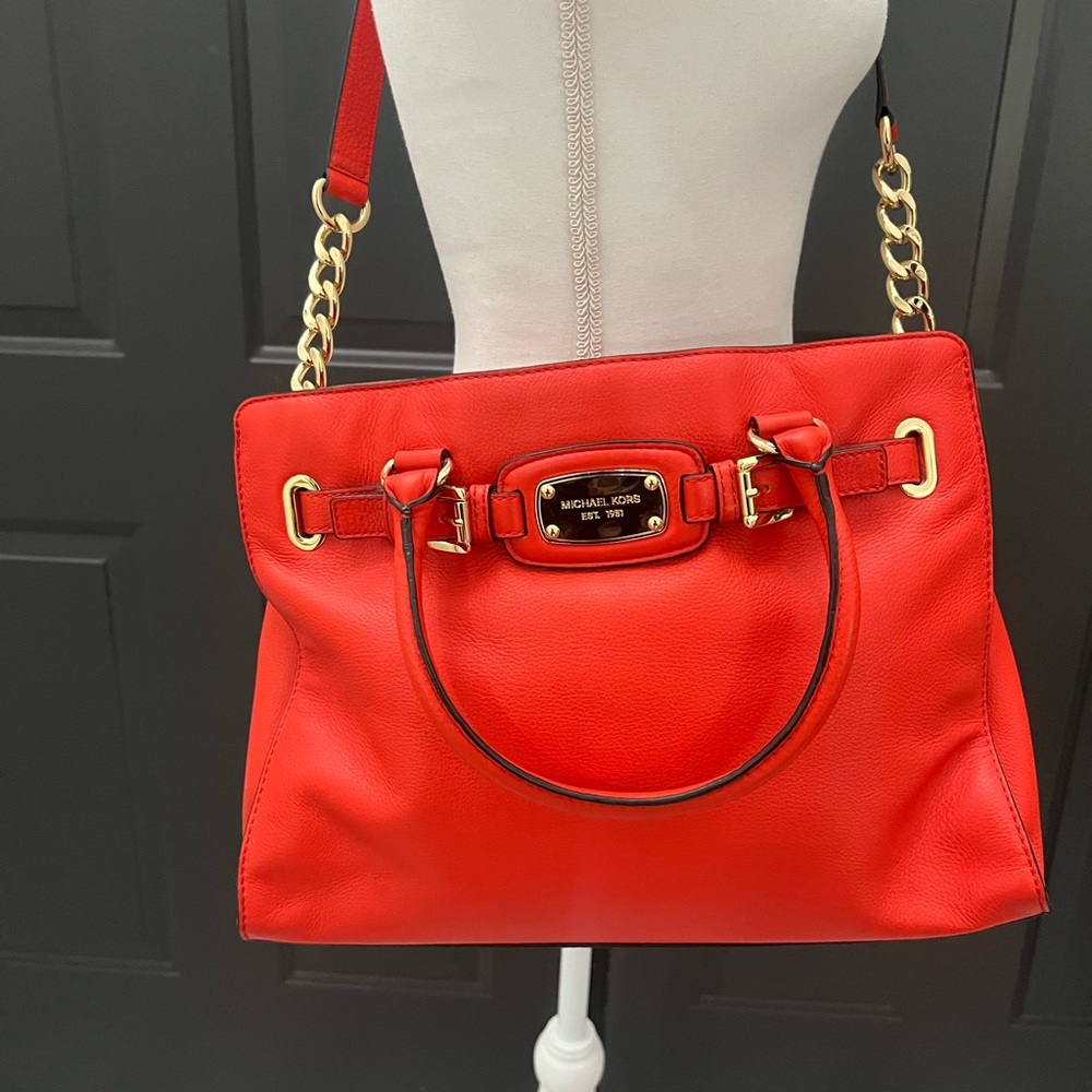 Michael Kors Vibrant Red Shoulder Bag with Gold Accents